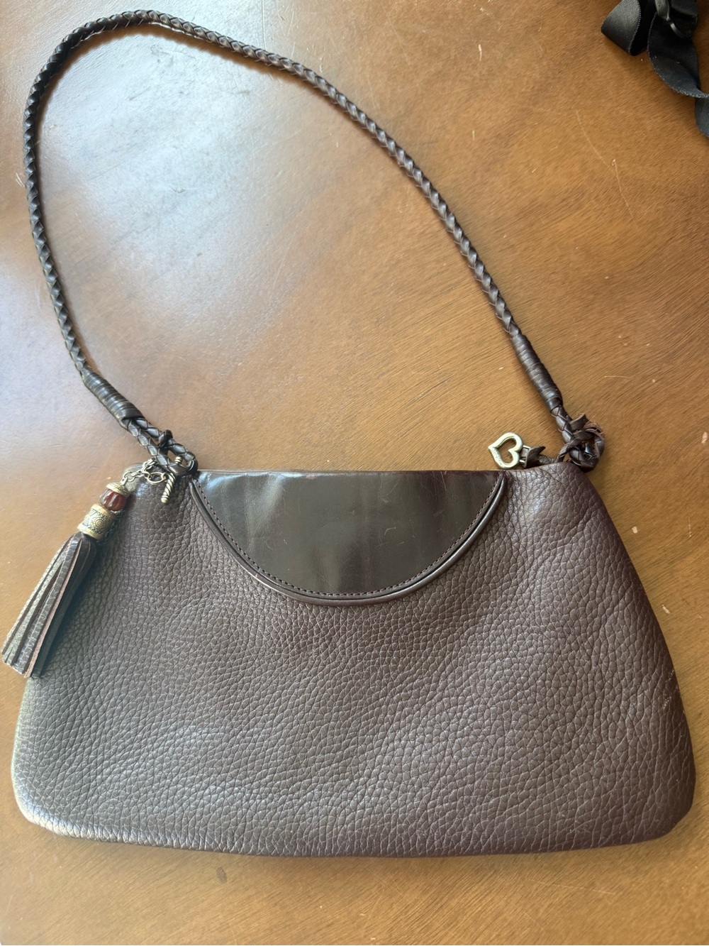 Brighton Dark Brown Pebbled Leather Shoulder Bag with Tassel